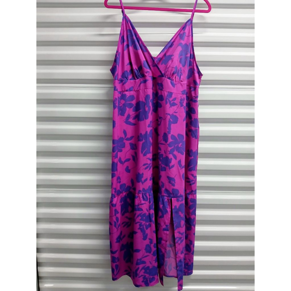 Lightweight and Chic: Pink Blueish Floral Midi Dress with Adjustable Straps